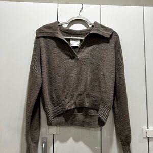 Abercrombie & Fitch Notch Neck Sweater Polo | Taupe Size 2XS